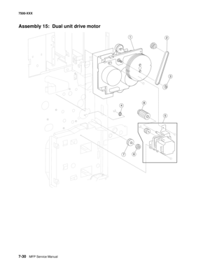 Page 7607-30MFP Service Manual 7500-XXX
Assembly 15:  Dual unit drive motor 
3
7
5
2
6
4
1
8 