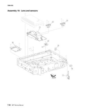 Page 7707-40MFP Service Manual 7500-XXX
Assembly 19:  Lens and sensors
3
5
2
7
4
1
6
8
REAR 