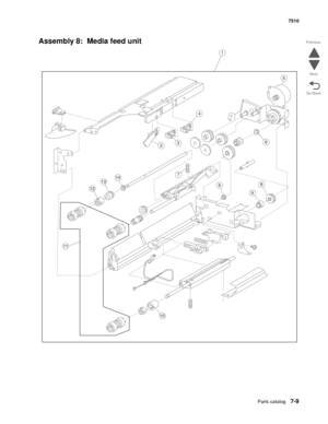 Page 743Parts catalog7-9
7510
Go Back Previous
Next
Assembly 8:  Media feed unit
3
11
13
5
9
2
10
6
4
12
1
86
714 