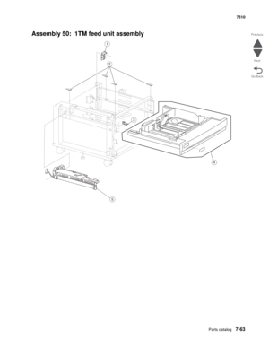 Page 797Parts catalog7-63
7510
Go Back Previous
Next
Assembly 50:  1TM feed unit assembly
4
3
5
4
1
2 