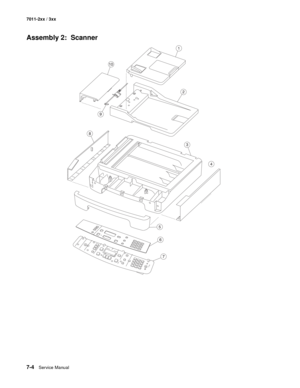 Page 1787-4Service Manual 7011-2xx / 3xx
Assembly 2:  Scanner
2
4
1
3
7
5
6
8
9
10 