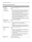 Page 157Miscellaneous Security Settings menu
Menu itemDescription
Login Restrictions
Login failures
Failure time frame
Lockout time
Panel Login Timeout
Remote Login TimeoutLimits the number and time frames of failed login attempts from the printer control
panel before all users are locked out
Notes:
“Login failures” specifies the number of failed login attempts before users are
locked out. Settings range from 1–10 attempts is the factory default setting.
“Failure time frame” specifies the time frame during which...