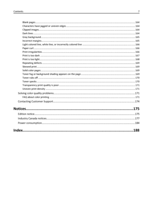 Page 7Blank pages ..................................................................................................................................................... 164
Characters have jagged or uneven edges ....................................................................................................... 164
Clipped images................................................................................................................................................ 164
Dark lines...