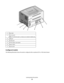 Page 131Rear door
2Ethernet port
Note: The Ethernet port is a feature on network models only.
3USB port
4Parallel port
5Printer power cord socket
6Power switch
7Security slot
Configured models
The following illustration shows the printer configured with an optional 250- or 550-sheet drawer:
Learning about the printer
13
Downloaded From ManualsPrinter.com Manuals 