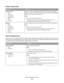 Page 64Custom Types menu
Menu itemDescription
Custom Type 
Paper
Card Stock
Transparency
Rough/Cotton
Labels
EnvelopeAssociates a paper or specialty media type with a factory default Custom
Type  name or a user‑defined Custom Name created from the Embedded
Web Server or MarkVision
TM Professional
Notes:
Paper is the factory default setting.
The custom media type must be supported by the selected tray or
multipurpose feeder in order to print from that source.
Recycled
Paper
Card Stock
Transparency
Rough/Cotton...