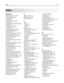 Page 177Index
Numerics
1565 Emulation error, load
emulation option  146
250‑sheet drawer 
installing  25
30.yy Invalid refill, change
cartridge  141
31.yy Replace defective or missing
cartridge  141
32 Replace unsupported
cartridge  142
32.yy Cartridge part number
unsupported by device  142
34 Short paper  142
35 Insufficient memory to support
Resource Save feature  142
37 Insufficient memory for Flash
Memory Defragment
operation  142
37 Insufficient memory to collate
job  143
37 Insufficient memory, some Held...