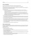 Page 66Tips on using labels
Print samples on the labels being considered for use before buying large quantities.
Note: Use only paper label sheets. Vinyl, pharmacy, and dual‑sided labels are not supported.
For detailed information on label printing, characteristics, and design, see the Card Stock & Label Guide available on
the Lexmark Web site at http://support.lexmark.com.
When printing on labels:
Use labels designed specifically for laser printers. Check with the manufacturer or vendor to verify that:
–The...