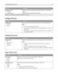 Page 76Menu itemDescription
Manual Env Type
Envelope
Custom Type Specifies the type of envelope being manually loaded in the multipurpose
feeder.
Note: Envelope is the factory default setting.
Note: Only installed trays and feeders are listed in this menu.
Configure MP menu
Menu itemDescription
Configure MP
Cassette
ManualDetermines when the printer selects paper from the multipurpose feeder
Notes:
Cassette is the factory default setting.
The Cassette setting configures the multipurpose feeder as an automatic...