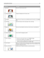 Page 15Display itemDescription
1Showroom
Shows the functions of your printer
2 Change background
Changes the background on the home screen
3
Menus
Opens the menus. These menus are available only when the printer is in the Ready
state.
4Eco‑Settings
Determines how your printer saves paper, toner, and energy
5 Bookmarks
Takes you to your bookmarks, where you can edit, access, or save bookmarks
6 Change Language
Lets you select the language you prefer
7 Status message bar
Shows the current printer status, such as...