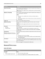 Page 89Menu itemDescription
Network Setup PagePrints a report containing information about the network printer settings, such
as the TCP/IP address information
Note: This menu item appears only for network printers or printers connected
to print servers.
Network  Setup PagePrints a report containing information about the network printer settings, such
as the TCP/IP address information
Notes:
This menu item is available when more than one network option is
installed.
This menu item appears only for network...