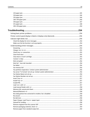 Page 10233 paper jam ................................................................................................................................................. 245
234 paper jam ................................................................................................................................................. 246
235 paper jam ................................................................................................................................................. 246
240–249 paper...