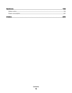 Page 10Notices..............................................................................................193
Edition notice.....................................................................................................................................................................193
Power consumption.........................................................................................................................................................201...