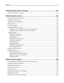 Page 9Understanding printer messages..............................................................232
List of status and error messages..........................................................................................................232
Maintaining the printer............................................................................251
Cleaning the exterior of the printer......................................................................................................251
Cleaning the scanner...