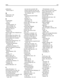 Page 314publications 
where to find  9
Q
Quality menu  190
Quiet Mode  24
R
recycled paper 
using  23
recycling 
Lexmark products  25
toner cartridges  26
WEEE statement  291
reducing a copy  91
registration 
scanner  201
Remove paper from   226
Remove paper from all bins  226
Remove paper from bin   226
Remove paper from standard
output bin  227
removing the optional trays  211
Repeat print jobs  79
printing from Macintosh
computer  80
printing from Windows  79
Replace all originals if restarting
job.  227,...