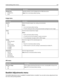 Page 197Menu itemDescription
Backgrounds
Do Not Print
PrintSpecifies whether to print backgrounds on HTML documents
Note: Print is the factory default setting.
Image menu
Menu itemDescription
Auto Fit
On
OffSelects the optimal paper size, scaling, and orientation
Notes:
On is the factory default setting.
The On setting overrides scaling and orientation settings for some images.
Invert
On
OffInverts bi‑tonal monochrome images
Notes:
Off is the factory default setting.
The font size can be increased in 1‑point...