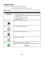 Page 28Using the Toolbar
The Toolbar lets you create printer-friendly versions of Web pages.
Note: The Toolbar launches automatically when you browse the Web using Microsoft Windows Internet Explorer
version 5.5 or later.
ClickTo
Select Page Setup options.
Select Options to customize the toolbar appearance or select a different setting
for printing photos.
Access links to the Lexmark Web site.
Access Help for additional information.
Uninstall the Toolbar.
NormalPrint an entire Web page in normal quality....