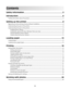 Page 3Contents
Safety information.............................................................................5
Introduction........................................................................................6
Finding information about the printer...........................................................................................................................6
Setting up the printer........................................................................8
Bypassing security warnings during software...