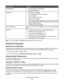 Page 14From this tabYou can
TroubleshootingLearn tips about the current status.
Solve printer problems.
MaintenanceInstall the print cartridges.
View shopping options for new cartridges.
Print a test page.
Clean to fix horizontal streaks.
Align to fix blurry edges.
Remove Japanese postcard residue. Cleaning the printer rollers
is only necessary after printing on Hagaki or other types of paper
that leave powder residues.
Troubleshoot other ink problems.
Contact InformationLearn how to contact us by telephone,...