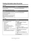 Page 7Finding information about the printer
Setup sheet
DescriptionWhere to find
The Setup sheet gives you instructions for setting up
hardware and software.You can find this document in the printer box or on the
Lexmark Web site at www.lexmark.com.
Getting Started or Setup Solutions booklet
DescriptionWhere to find
The Getting Started booklet gives you instructions for
setting up hardware and software and some basic
instructions for using the printer.
The Setup Solutions booklet tells you how to solve
printer...