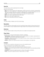 Page 134Send As
This option lets you set the output type for the scan image.
Select one of the following:
PDF—Use to create a single ﬁle with multiple pages. The PDF can be sent as a secured or compressed ﬁle.
TIFF—Use to create multiple ﬁles or a single ﬁle. If Multi-page TIFF is turned off in the Settings menu, then
TIFF saves one page in each ﬁle. The ﬁle size is usually larger than an equivalent JPEG.
JPEG—Use to create and attach a separate ﬁle for each page of the original document.
XPS—Use to create a...