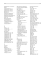 Page 354installing printer on a wireless
network 
using Macintosh  51
installing printer software 
adding options  47
installing printer software
(Windows)  46
installing the 1‑tray module  42
installing the 2,000‑sheet
high‑capacity feeder  42
installing the 3‑tray module  42
installing the tandem‑tray
module  42
internal print server 
troubleshooting  315
Internal Solutions Port 
changing port settings  54
installing  32
troubleshooting  315
IPv6 menu  153
J
jams 
avoiding  262
locating jam areas  262...