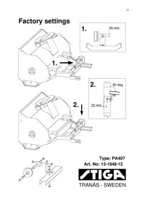 Page 617TRANÅS - SWEDENArt. No: 13-1948-12Type: PA40725 mm
95 deg
32 mm1.1.
2.2.Factory settings 