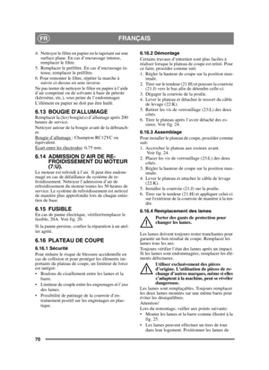 Page 7070
FRANÇAISFR
4. Nettoyer le filtre en papier en le tapotant sur une surface plane. En cas d’encrassage intense, 
remplacer le filtre.
5. Remplacer le préfiltre. En cas d’encrassage in- tense, remplacer le préfiltre.
6. Pour remonter le filtre, répéter la marche à  suivre ci-dessus en sens inverse.
Ne pas tenter de nettoyer le filtre en papier à l’aide 
d’air comprimé ou de solvants à base de pétrole 
(kérosène, etc.), sous peine de l’endommager.
L’élément en papier ne doit pas être huilé. 
6.13 BOUGIE...