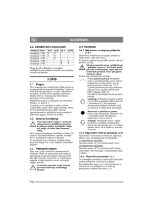 Page 110110
SLOVENSKOSL
2.2 Združljivost s kosilnicami
Glede drugih priključkov povprašajte 
pooblaščenega prodajalca in upoštevajte naslednja 
navodila za uporabo.
3 OPIS
3.1 PogonStroj ima pogon na vsa štiri kolesa. Moč motorja se 
na pogonska kolesa prenaša hidravlično. Vsako od 
štirih koles je opremljeno s svojim hidravličnim 
motorjem. Dizelski motor poganja hidravlično 
črpalko (3:P), ki dobavlja olje hidravličnim 
motorjem (3:M) na kolesih. 
Hidravlični motorji so priključeni na hidravlično 
črpalko, kot...