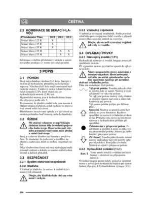 Page 206206
ČEŠTINACS
2.2 KOMBINACE SE SEKACÍ HLA-
VOU
Informace o dalším p říslušenství získáte u autori-
zovaného prodejce a v tomto návodu k použití.
3 POPIS
3.1 POHONStroj má pohán ěna všechna  čty ři kola. Energie z 
motoru je hydraulicky p řenášena na kola hnací 
nápravy. Všechna  čty ři kola mají samostatné hyd-
raulické motory. Vzně tový motor pohání hydrau-
lické  čerpadlo (2:P), které vhání olej do 
hydraulických motor ů (2:M) kol. 
Hydraulické motory jsou k hydraulickému  čerpa-
dlu př ipojeny podle...