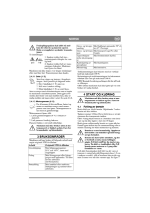 Page 2929
NORSKNO
Frakoplingsspaken skal aldri stå mel-
lom det ytterste og innerste sporet. 
Dette overoppheter og skader transmis-
jonen.
To innstillinger:
1. Spaken trykket helt inn – 
transmisjonen tilkoplet for van-
lig bruk.
2. Spaken trykket helt ut  trans-
misjonen frakoplet. Maskinen 
kan flyttes for hånd.
Maskinen må ikke slepes over lengre strekninger 
eller med høy fart. Transmisjonen kan skades. 
2.4.11 Sete (1 S)
Setet kan vippes og justeres i lengderet-
ningen. Setet justeres på følgende måte:
1....