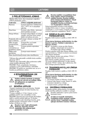 Page 164164
LATVISKILV
3 PIELIETOŠANAS JOMAS
Mašīnu dr īkst lietot, tikai izmantojot ori ģinālos 
STIGA piedeumus, piem., :
Vilkšanas  āķa maksim ālā  vertik ālā  slodze nedr īkst 
pā rsniegt 100 N.
Vilkšanas  āķa maksim ālā  vilkto piederumu radī tā  
slodze nedr īkst p ārsniegt 500 N.
PIEZ ĪME! Pirms autopiekabes lietošanas – 
sazinieties ar j ūsu apdrošināšanas sabiedr ību.
PIEZ ĪME! Š ī mašī na nav paredz ēta tam, lai ar to 
brauktu pa publiskiem ce ļiem.
4 IEDARBINĀŠANA UN 
LIETOŠANA
Maš īnu nedr īkst...