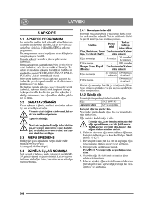 Page 208208
LATVISKILV
5 APKOPE
5.1 APKOPES PROGRAMMALai uzturētu maš īnu lab ā st āvokl ī, attiecī bā uz uz-
ticam ību un darb ības droš ību, k ā ar ī no vides aiz-
sardz ības viedok ļa, ir j āizpilda STIGA apkopes 
programma.
Š īs programmas saturu iesp ējams atrast kl ātpievie-
notaj ā apkopes žurn ālā .
Pamata apkopi
 vienm ēr ir j āveic pilnvarotai 
darbn īcai.
Pirm ā apkope un starpapkopes
 b ūtu j āveic pilnva-
rotai darbn īcai, ta ču t ās var veikt ar ī lietot ājs. To 
saturs ir atrodams apkopes žurn ālā...