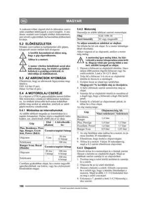 Page 166166
MAGYARHU
Eredeti használati utasítás fordítása
A szakszervizben végzett első és időszakos szervi-
zelés esetében lebélyegzik a szerviznaplót. A ren-
desen vezetett szerviznapló értékes dokumentum, 
ami növeli a gép értékét, ha használtan értékesí\
teni 
kívánja.
5.2 EL ŐKÉSZÜLETEKMinden szervizelést és karbantartást álló gépen, 
kikapcsolt motor mellett kell elvégezni.
A kézifék használatával el őzze meg, 
hogy a gép elgurulhasson.
Állítsa le a motort.
A motor véletlen beindítását azzal aka-...