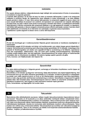 Page 50
Garantibestämmelser
På  det  här  elverktyget  ger  vi  slutkonsumenten  följande  garanti  oberoende  av  handlarens  skyldigheter  ur köpeavtalet: 
Garantitiden uppgår till 24 månader och börjar vid överlämnandet, som måste intygas genom köpekvittot i 
original. Vid kommersiell användning samt uthyrning minskar garantitiden till 12 månader. Undantagna från 
garantin är förslitningsdelar och skador som uppstått till följd av användning av fel tillbehör, reparationer 
med  icke  originaldelar,...