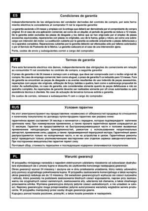 Page 35
   Termos de garantia
Para esta ferramenta electrica nós damos, independentemente das obrigações do comerciante em relação 
ao consumidor ﬁ nal constantes no contrato de compra, a seguinte garantia: 
O prazo de garantia é de 24 meses e começa com a entrega, que deve ser comprovada com o recibo origi-nal de 
compra. No caso de emprego comercial, bem como aluguel, o prazo de garantia ﬁ ca reduzido para 12 meses. Fora 
da garantia se encontram as peças de desgaste e as avarias resultantes do uso indevido...