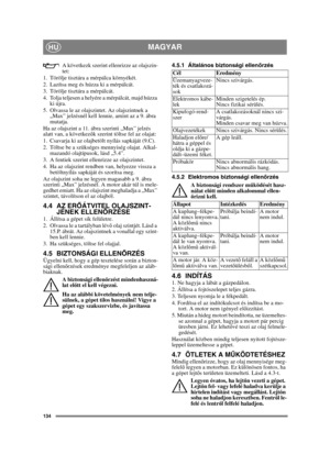 Page 134134
MAGYARHU
A következk szerint ellenrizze az olajszin-
tet:
1. Törölje tisztára a mérpálca környékét. 
2. Lazítsa meg és húzza ki a mérpálcát. 
3. Törölje tisztára a mérpálcát. 
4. Tolja teljesen a helyére a mérpálcát, majd húzza  ki újra. 
5. Olvassa le az olajszintet. Az olajszintnek a  „Max” jelzésnél kell lennie, amint az a 9. ábra 
mutatja.
Ha az olajszint a 11. ábra szerinti „Max” jelzés 
alatt van, a következ ők szerint töltse fel az olajat:
1. Csavarja ki az olajbetölt nyílás sapkáját (9.C).
2....