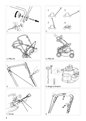 Page 22
SVENSKA S
ADD
FULL
FULL
ADD
12
34
2.
8. 7. Honda
6. Briggs & Stratton5.
3. PRO 464. PRO 46
A
1.
STOP
B*
G 