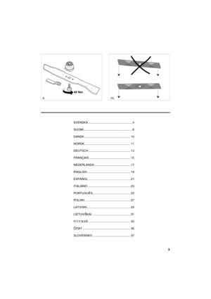 Page 33
SVENSKAS
9.10.
SVENSKA .................................................... 4
SUOMI.......................................................... 6
DANSK ....................................................... 10
NORSK....................................................... 11
DEUTSCH .................................................. 13
FRANÇAIS ................................................. 15
NEDERLANDS ........................................... 17...