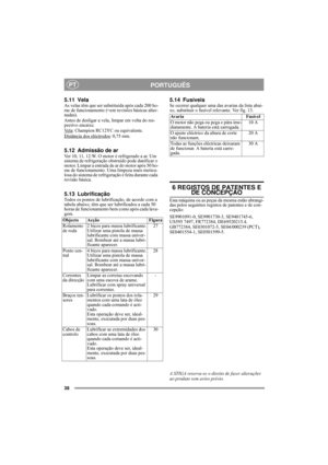 Page 1738
PORTUGUÊSPT
5.11 VelaAs velas têm que ser substituída após cada 200 ho-
ras de funcionamento (=em revisões básicas alter-
nadas).
Antes de desligar a vela, limpar em volta do res-
pectivo encaixe.
Ve l a
: Champion RC12YC ou equivalente.
Distância dos eléctrodos: 0,75 mm.
5.12 Admissão de arVer 10, 11, 12:W. O motor é refrigerado a ar. Um 
sistema de refrigeração obstruído pode danificar o 
motor. Limpar a entrada de ar do motor após 50 ho-
ras de funcionamento. Uma limpeza mais meticu-
losa do...