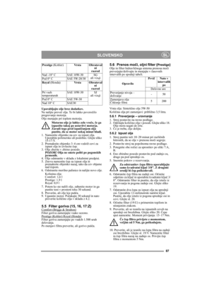 Page 1387
SLOVENSKOSL
Uporabljajte olje brez dodatkov.
Ne nalijte preveč olja. To bi lahko povzročilo 
pregrevanje motorja. 
Olje menjajte pri toplem motorju.
Motorno olje je lahko zelo vroče, če ga 
izpustite takoj po ustavitvi motorja. 
Zaradi tega pred izpuščanjem olja 
pustite, da se motor nekaj minut hladi.
1.  Namestite objemko na cev za izpust olja. 
Uporabite polimersko ali podobno. Glejte sliko 
15-17:Y.
2.  Premaknite objemko 3–4 cm vzdolž cevi za 
izpust olja in izvlecite čep.
3. Olje zberite v...