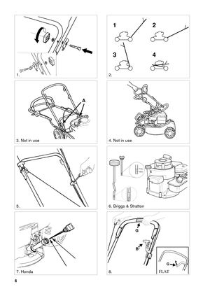 Page 44
SVENSKA S
STOP
B*
G
G
FLAT
ADD
FULL
FULL
ADD
12
34
2.
8.7. Honda
6. Briggs & Stratton5.
3. Not in use4. Not in use
A
1. 