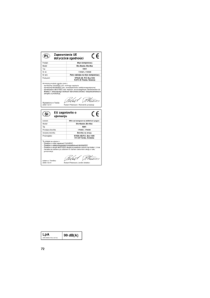 Page 7272
SVENSKA SZapewnienie UE 
dotycz¼ce zgodnoúci
ProduktM³yn kompostowy
ModelBio-Master, Bio-Max
TypK801
Nr art.172421, 172430
Nr serii.Patrz naklejka na m³yn kompostowy
ProducentSTIGA AB, P.O. Box1006
S-573 28 Tranås, Szwecja
Niniejszy produkt zgodny jest z:
- dyrektywπ 73/23/EEC dot. niskiego napiÍcia
- dyrektywπ 89/336/EEC dot. kompatybilnoúci elektromagnetycznej
-dyrektywami 98/37/EEC dot. maszyn, ze szczegÛlnym odniesieniem do 
Aneksu 1 dotyczπcego istotnych warunkÛw zdrowia i bezpieczeÒstwa w...