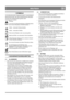 Page 9
DEUTSCHDE
1 SYMBOLE
An der Maschine gibt es folgende Symbole, um den Bediener 
darauf hinzuweisen, dass bei der Benutzung der Maschine 
Vorsicht und Aufmerksamkeit geboten sind. 
Bedeutung der Symbole:Warnung.
Lesen Sie die Gebrauchsanleitung vollständig durch, 
bevor Sie die Maschine in Betrieb nehmen.
Gefahr – rotierende Schneeschraube.
Gefahr – rotierendes Gebläse.
Nicht mit den Händen in den Auswurf greifen.
Hände und Füße von rotierenden Teilen fernhalten.
Andere Personen müssen si ch im sicheren...