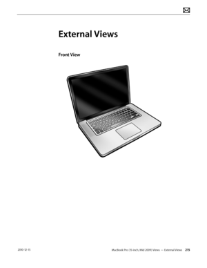 Page 215MacBook Pro (15-inch, Mid 2009) Views — External Views 215 2010-12-15
External Views
Front View  