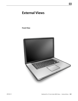 Page 221MacBook Pro (17-inch, Early 2009) Views — External Views 221 2010-06-11
External Views
Front View  