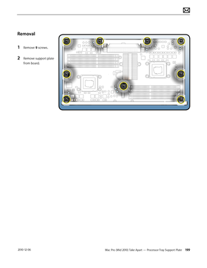 Page 199Mac Pro (Mid 2010) Take Apart — Processor Tray Support Plate 199 2010-12-06
Removal
1 Remove 9 screws.
2 Remove support plate 
from board.  