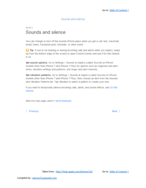 Page 103Go to:  Table of Content ^
Sounds and silence
Taken from :  http://help.apple.com/iphone/10/ Go to:  Table of Content ^
Compiled by :  iphone7userguide.com  