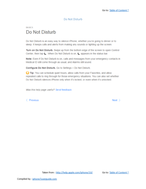 Page 104Go to:  Table of Content ^
Do Not Disturb
Taken from :  http://help.apple.com/iphone/10/ Go to:  Table of Content ^
Compiled by :  iphone7userguide.com  