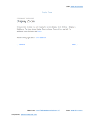 Page 123Go to:  Table of Content ^
Display Zoom
Taken from :  http://help.apple.com/iphone/10/ Go to:  Table of Content ^
Compiled by :  iphone7userguide.com  