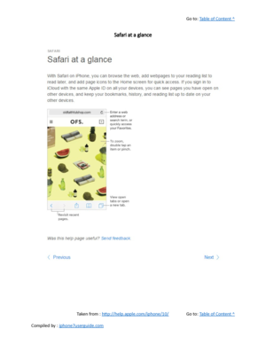 Page 155Go to:  Table of Content ^
Safari at a glance
Taken from :  http://help.apple.com/iphone/10/ Go to:  Table of Content ^
Compiled by :  iphone7userguide.com  